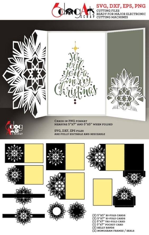 10 Snowflake Christmas Card Templates Digital Cut Svg Dxf with regard to Print Your Own Christmas Cards Templates