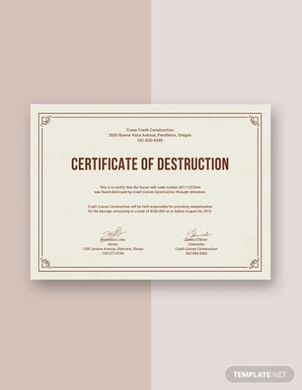 12+ Certificate Of Destruction Template - Pdf, Word, Ai, Indesign, Psd Format Download | Free Within Destruction Certificate Template