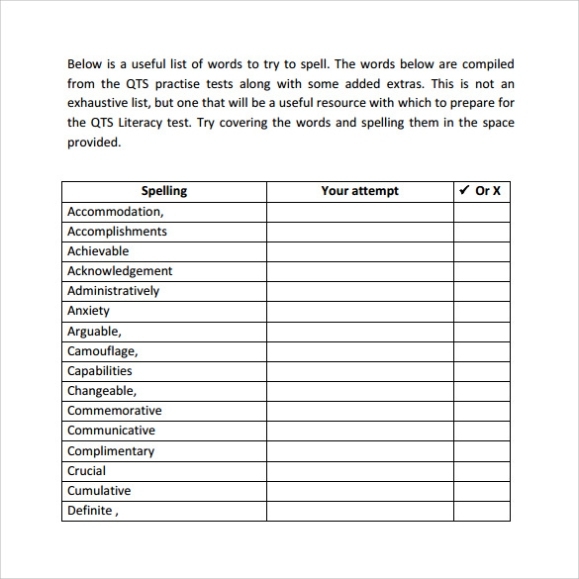 15 Spelling Test Templates To Download | Sample Templates Throughout Test Template For Word
