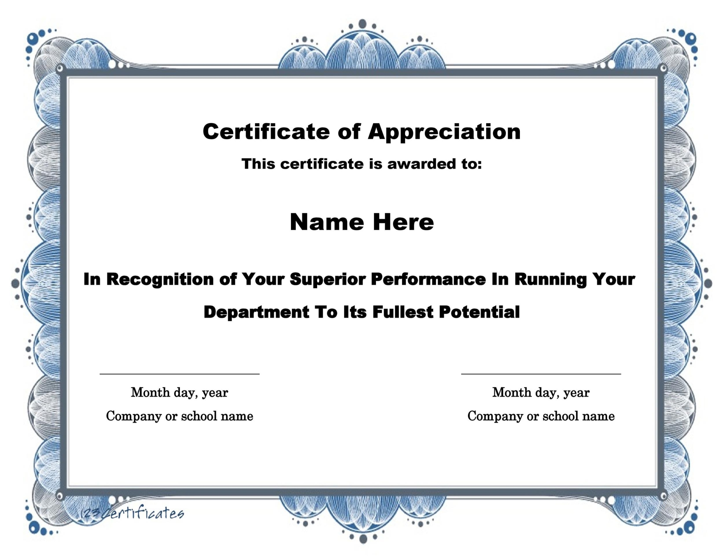30 Free Certificate Of Appreciation Templates And Letters Within Free Template For Certificate Of Recognition