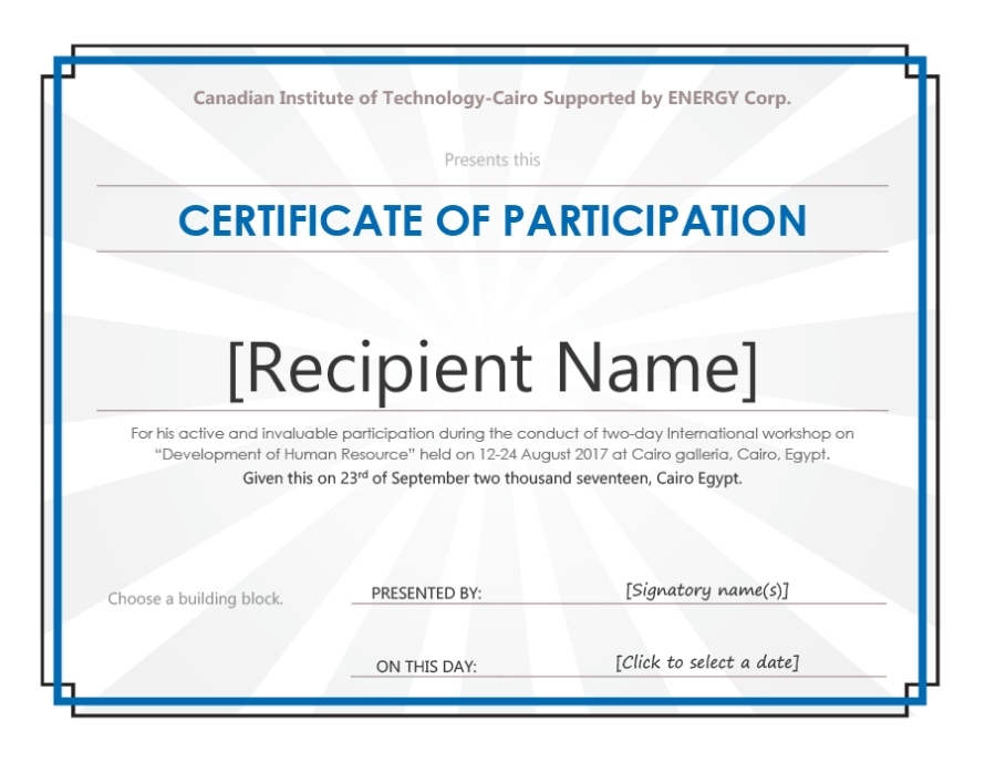 40+ Certificate Of Participation Templates - Printabletemplates Pertaining To Certificate Of Participation Template Ppt