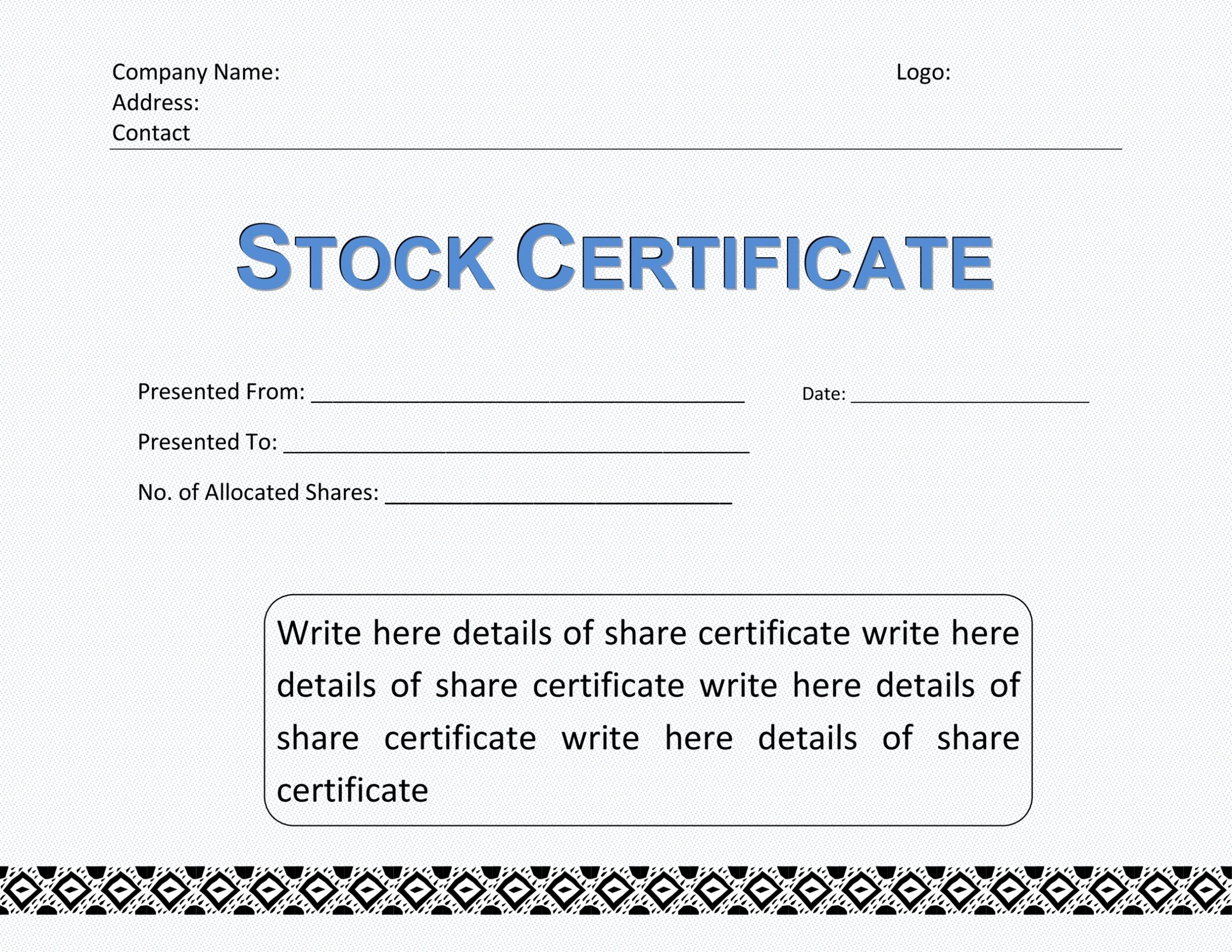 40+ Free Stock Certificate Templates (Word, Pdf) - Template Lab In Template Of Share Certificate