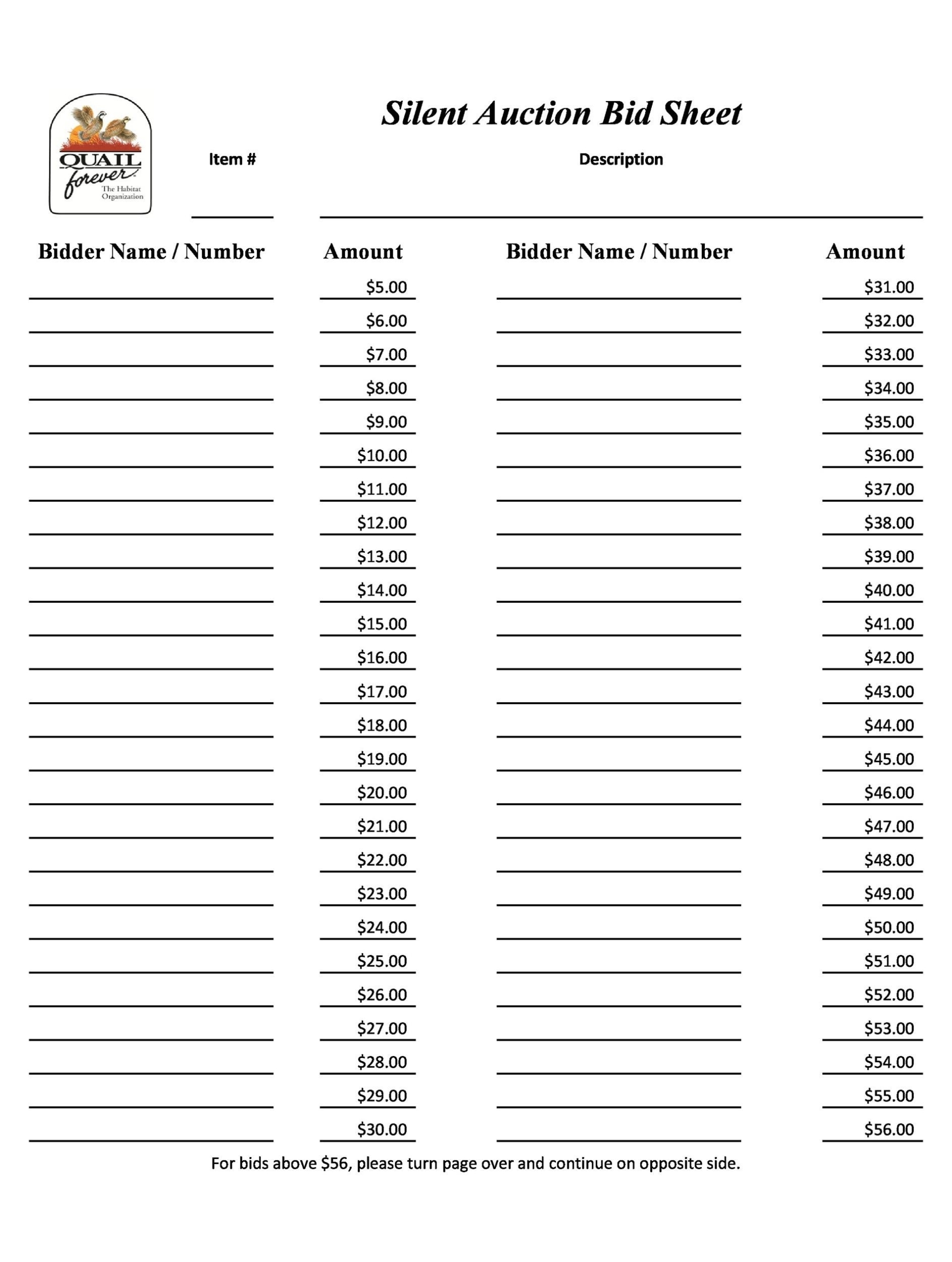 40+ Silent Auction Bid Sheet Templates [Word, Excel] ᐅ Templatelab pertaining to Auction Bid Cards Template