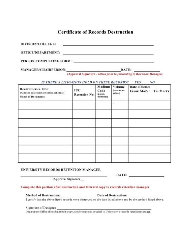 52 Useful Certificates Of Destruction (& Examples) - Printabletemplates Intended For Certificate Of Disposal Template
