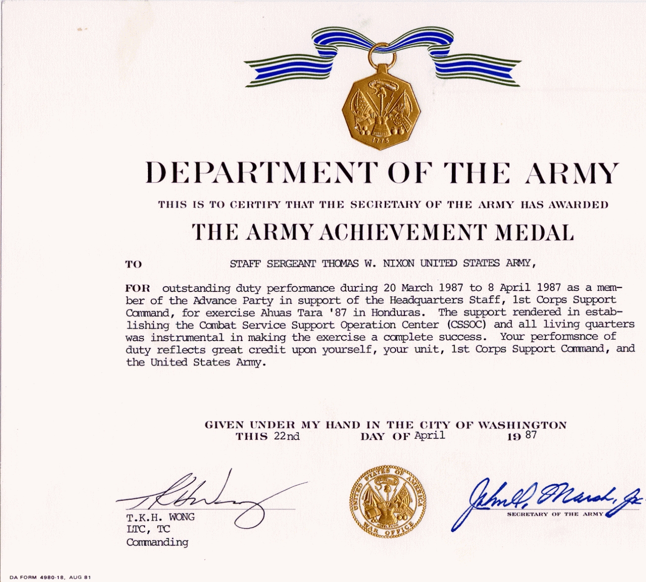 Army Achievement Medal Intended For Army Certificate Of Achievement Template