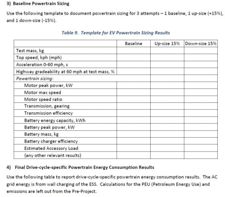 Baseline Powertrain Sizing Use The Following Te Chegg For Baseline With Regard To Baseline Report Template