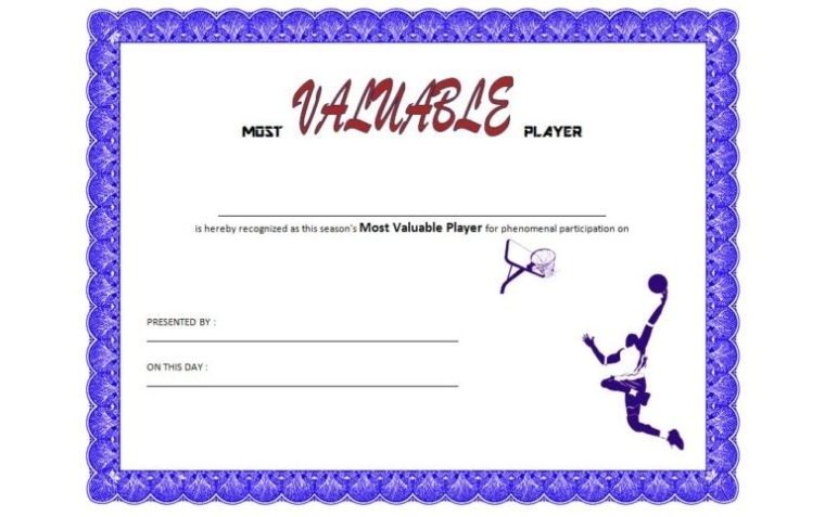 Basketball Mvp Certificate Template 8 | Paddle Certificate In Player Of The Day Certificate Template