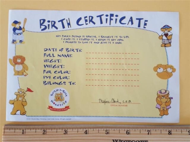 Blank Birth Certificate For Build A Bear Stuffed Animal Furry Friend Replacement | Ebay pertaining to Build A Bear Birth Certificate Template