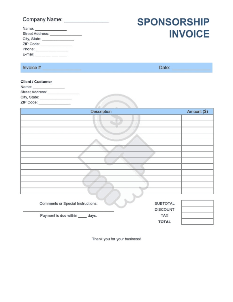 Blank Sponsor Form Template Free With Blank Sponsor Form Template Free