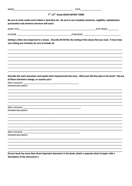 Book Report Form Printable Pdf Download In Book Report Template High School