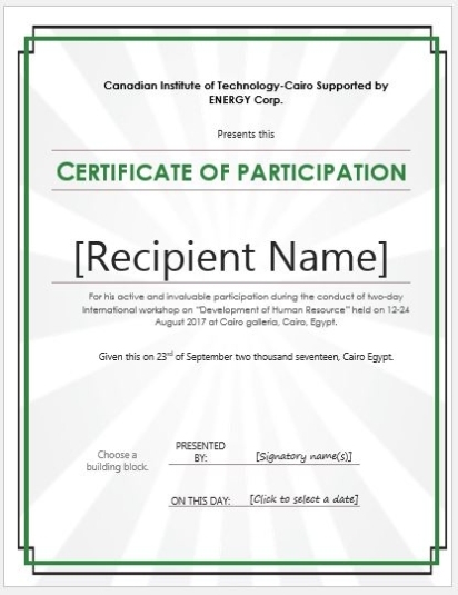 Certificate Of Participation Templates For Ms Word Professional Intended For International Conference Certificate Templates