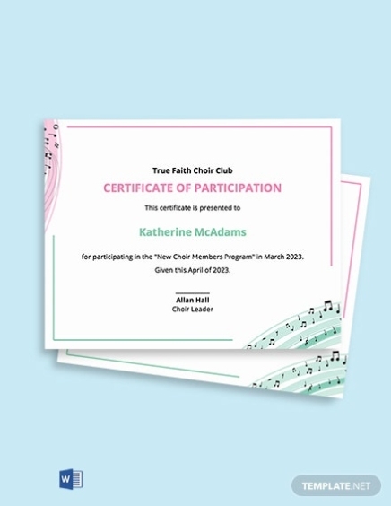 Choir Certificate Of Participation Template - Google Docs, Word, Publisher | Template Inside Choir Certificate Template