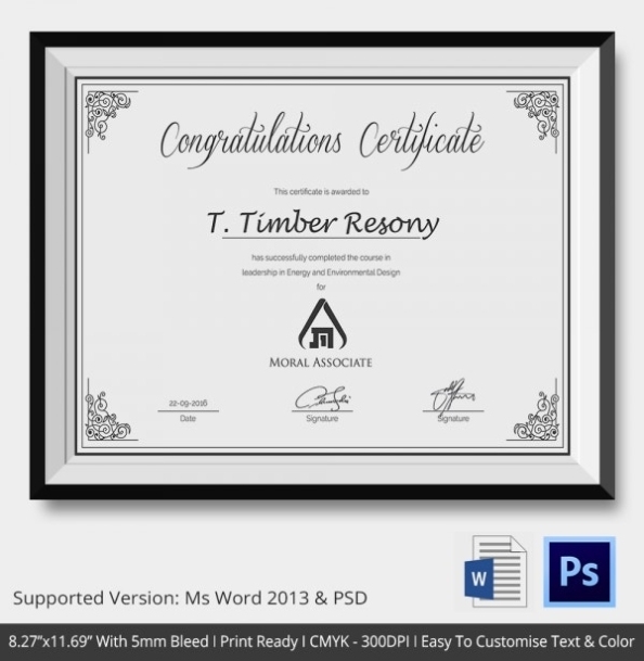 Congratulations Certificate Template - 10+ Word, Psd, Documents Regarding Congratulations Certificate Word Template