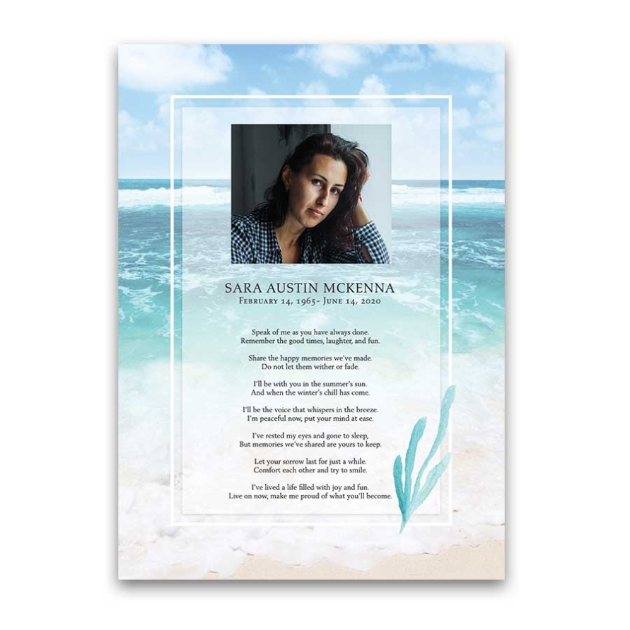 Custom Memorial Card Template Ocean Beach Theme With Photo Intended For In Memory Cards Templates