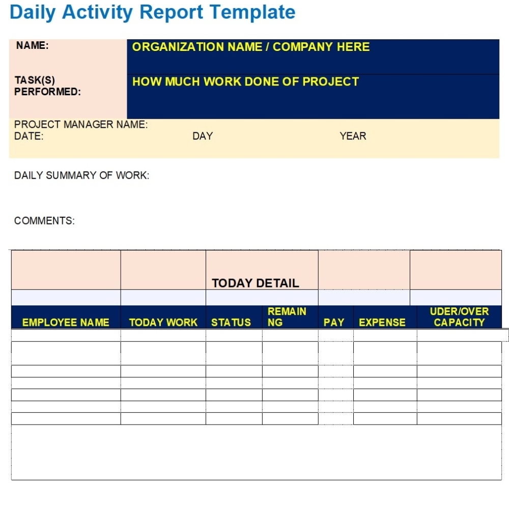 Daily Report Templates - Excel Word Template With Daily Work Report Template