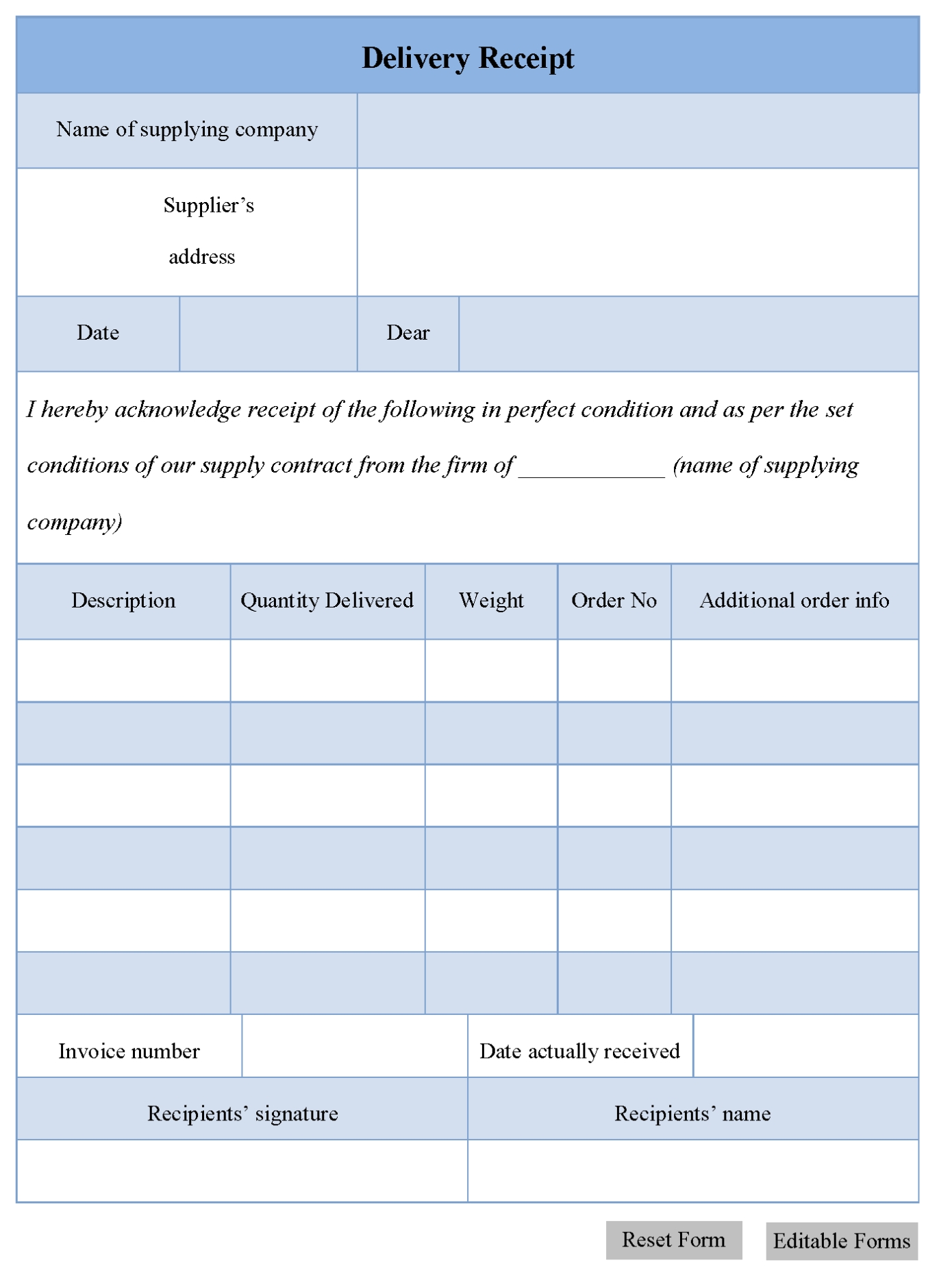 Delivery Receipt Form - Editable Forms With Proof Of Delivery Template Word