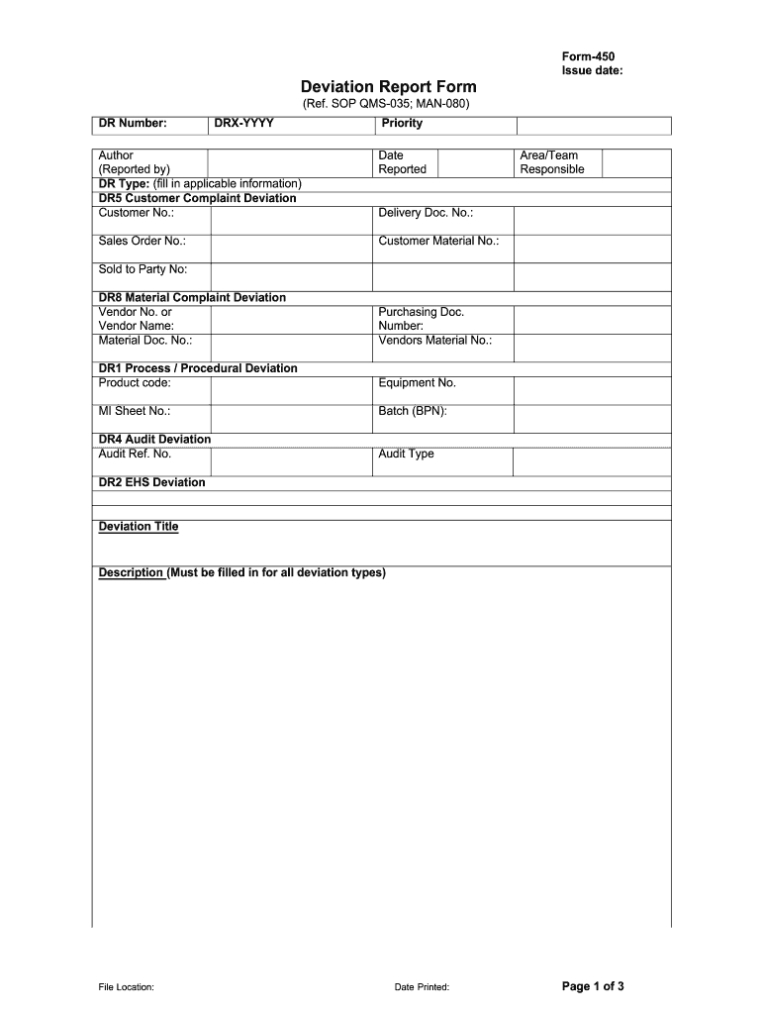 Deviation Report Template For Deviation Report Template
