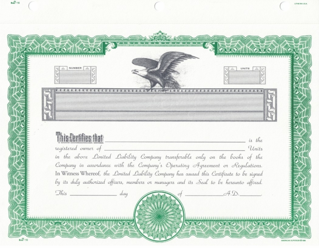 Duke 16 Limited Liability Company Throughout Template Of Share Certificate