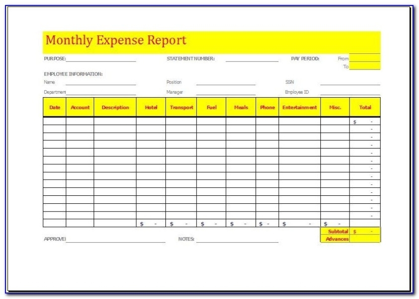 Excel Monthly Expense Report Template | Tutore - Master Of Documents Within Daily Expense Report Template