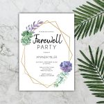 Farewell Party Template Card, Purple Succulents And Gold Geometric Frame Farewell Invitation with regard to Farewell Invitation Card Template