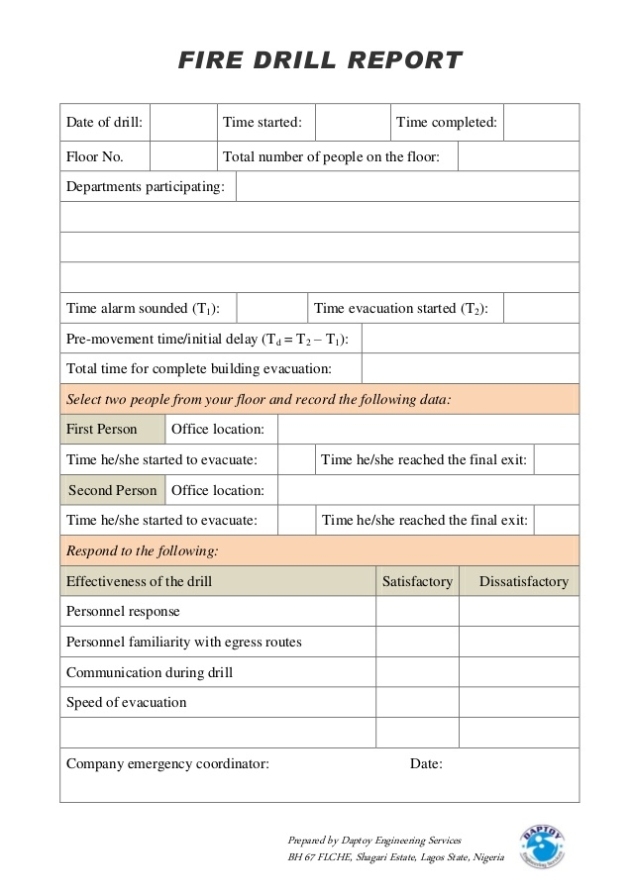 Fire Evacuation Drill Report Template - Templates Example | Templates With Emergency Drill Report Template