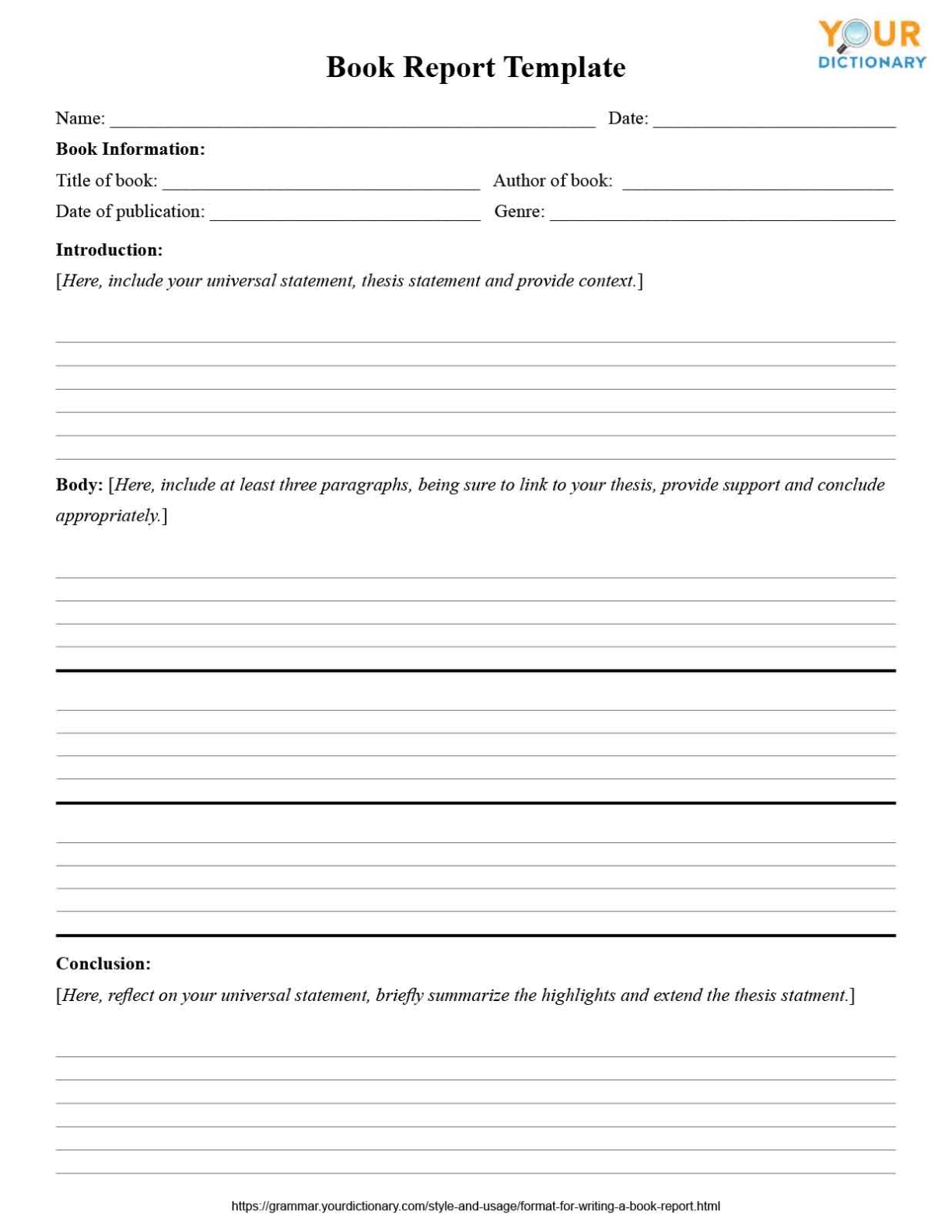 Format For Writing A Book Report With High School Book Report Template