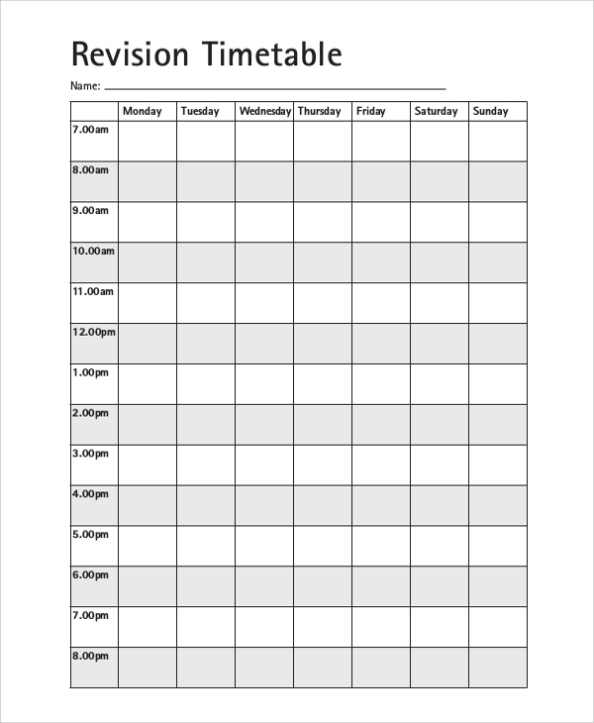 Free 7+ Sample Daily Timetable Templates In Pdf Within Blank Revision Timetable Template