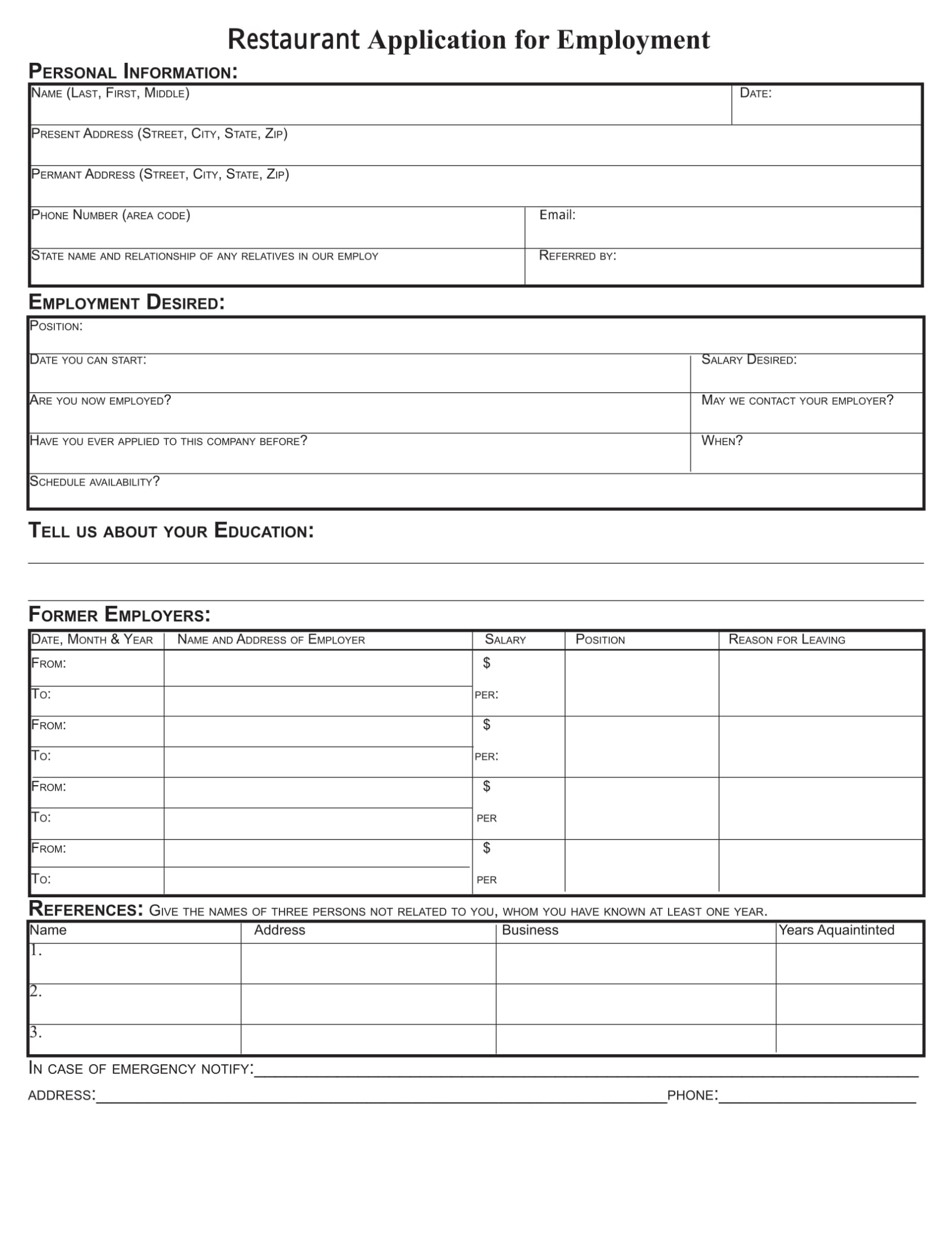 Free 8+ Restaurant Application Forms In Pdf | Ms Word For Employment Application Template Microsoft Word