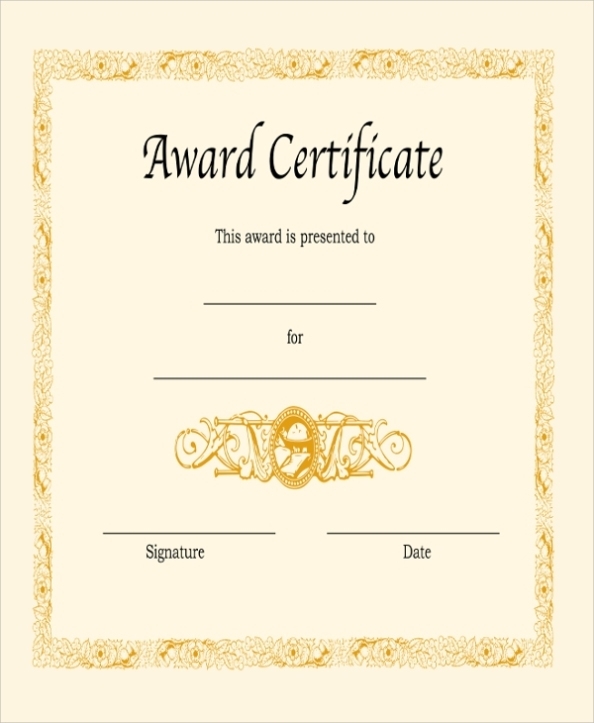Free 8+ Sample Blank Certificate Templates In Pdf | Ms Word With Template For Certificate Of Award