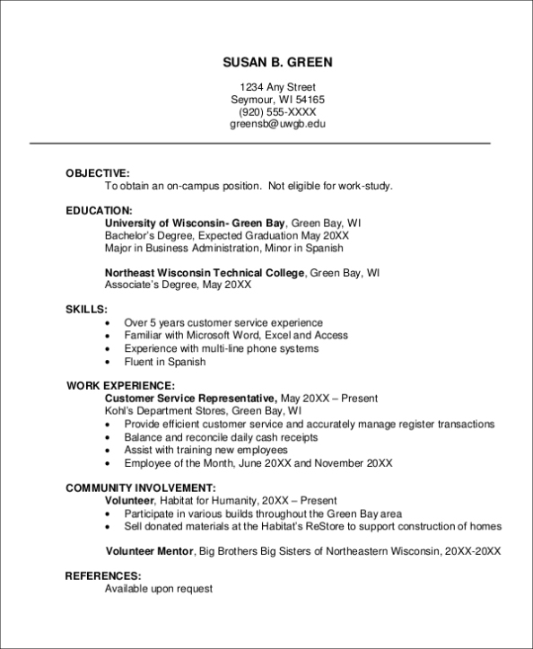 Free 8+ Sample Job Resume Templates In Ms Word | Pdf With College Student Resume Template Microsoft Word