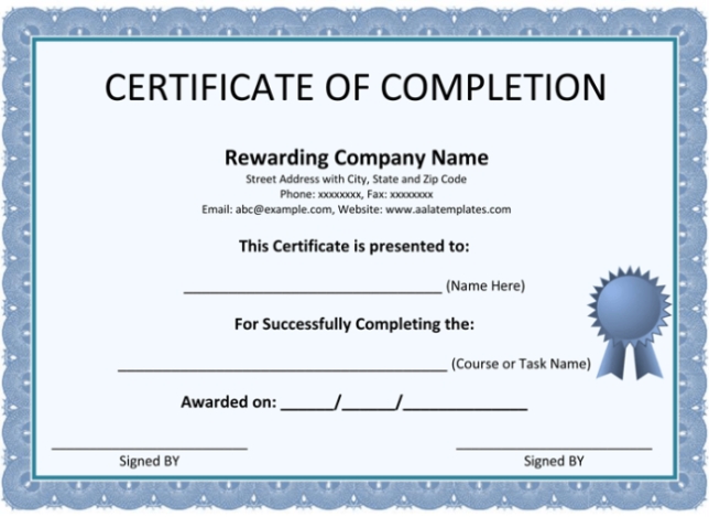 Free Certificate Of Completion Templates (Word | Pdf) Inside Free Certificate Of Completion Template Word