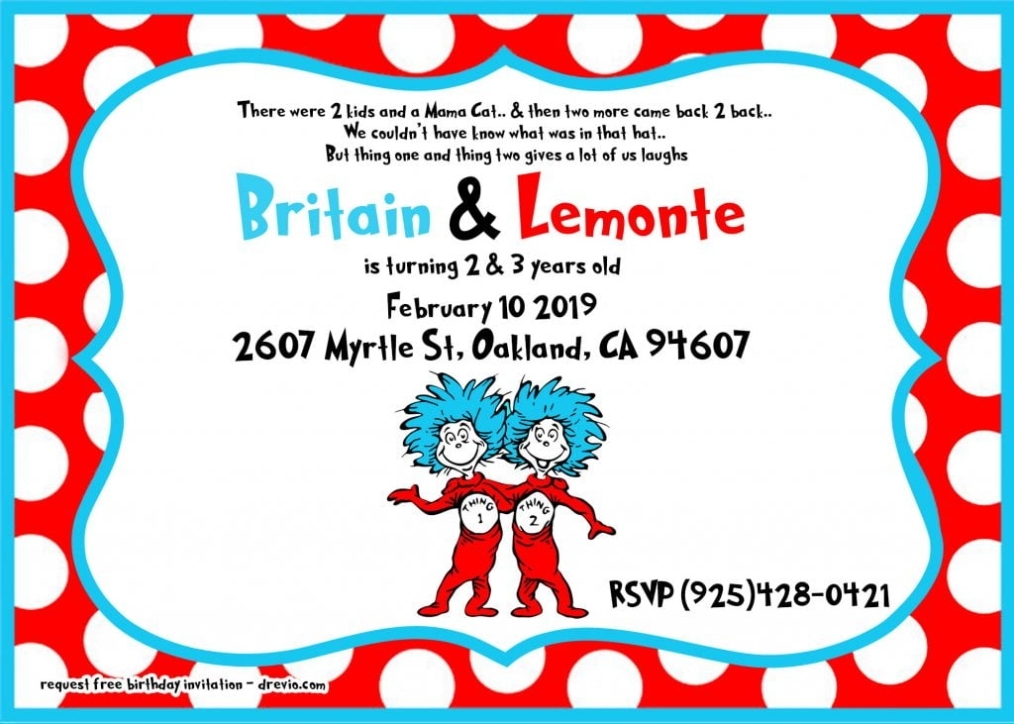 Free Printable Dr.seuss Birthday Invitation Template For Twins | Download Hundreds Free Pertaining To Dr Seuss Birthday Card Template
