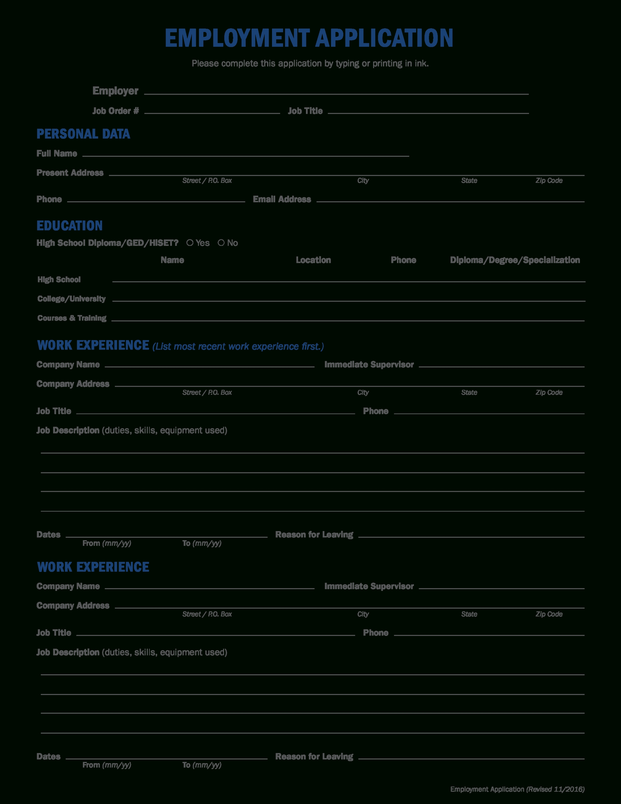 Generic Fillable Employment Application | Templates At Allbusinesstemplates Intended For Job Application Template Word Document