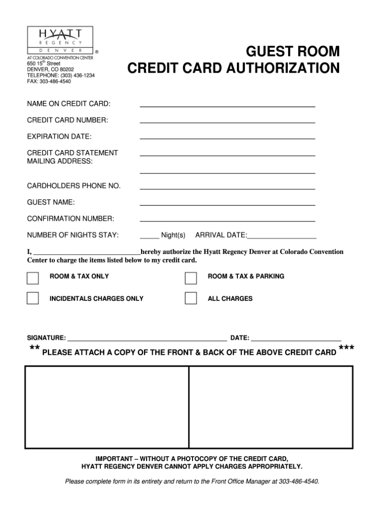 Hyatt Credit Card Authorization Form - Fill Online, Printable, Fillable, Blank | Pdffiller Regarding Hotel Credit Card Authorization Form Template