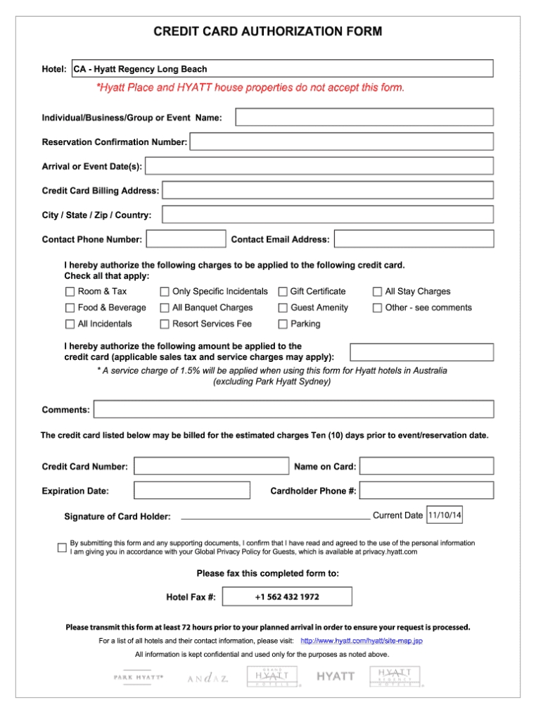 Hyatt Credit Card Authorization Form - Fill Out And Sign Printable Pdf Template | Signnow Regarding Hotel Credit Card Authorization Form Template