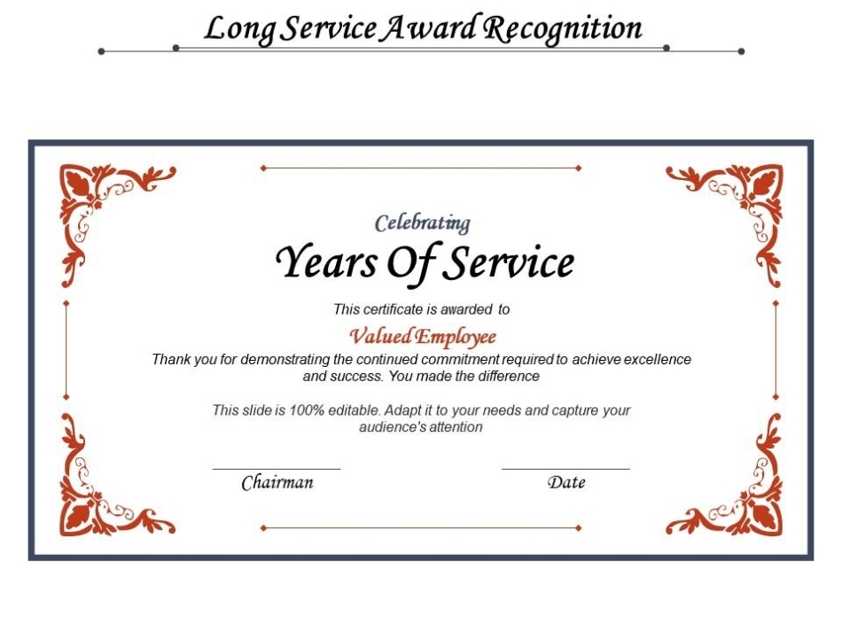 Long Service Award Recognition | Powerpoint Design Template | Sample Presentation Ppt throughout Long Service Certificate Template Sample