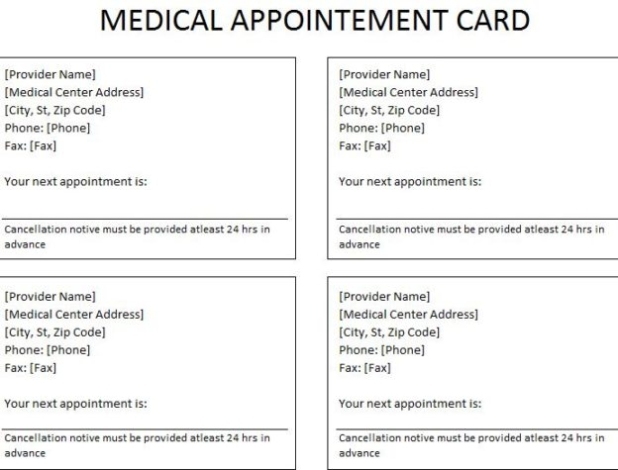 Medical Appointment Card with regard to Medical Appointment Card Template Free