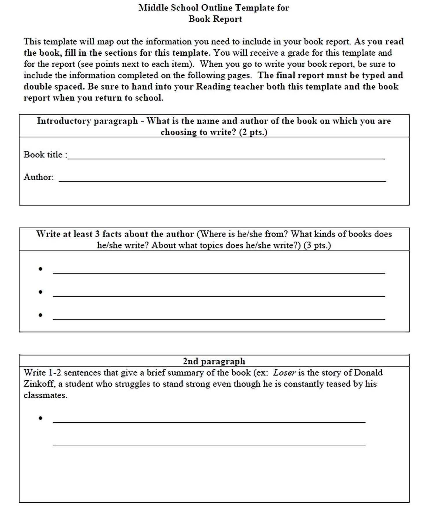 Middle School Book Report Template Intended For Middle School Book Report Template