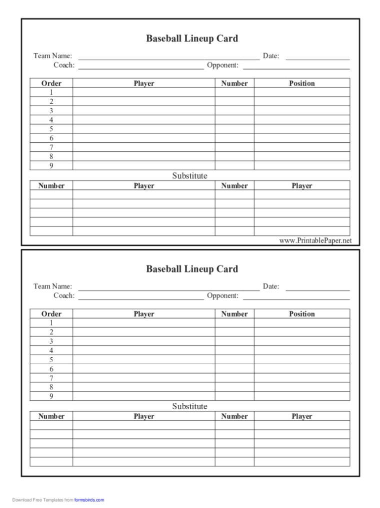 More Printable Papers - 70 Free Templates In Pdf, Word, Excel Download For Free Baseball Lineup Card Template