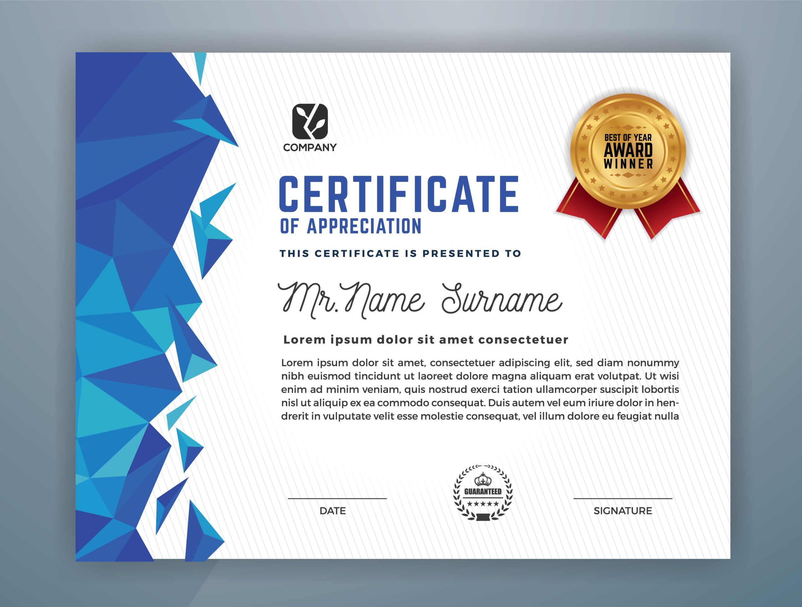Multipurpose Professional Certificate Template Design. Abstract Polygon In Award Certificate Design Template