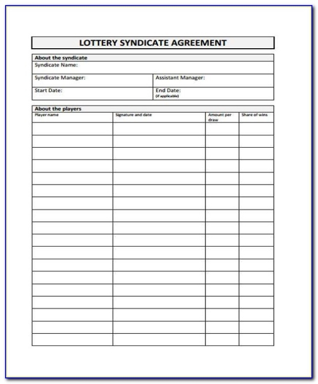 National Lottery Syndicate Contract Form For Lottery Syndicate Agreement Template Word