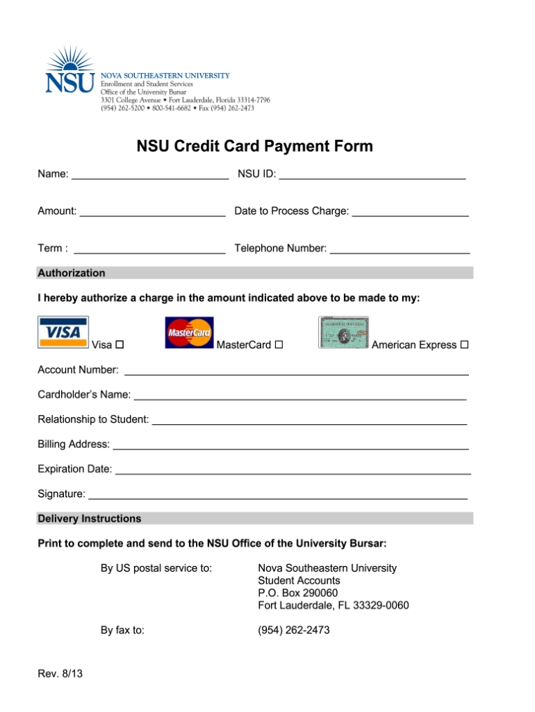 Nsu Authorization Form - Fill Out And Sign Printable Pdf Template | Signnow with regard to Credit Card Payment Form Template Pdf