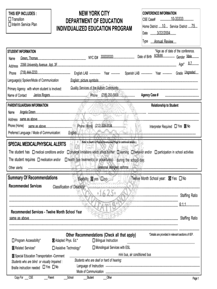 Nyc Doe Iep Template - Fill Online, Printable, Fillable, Blank | Pdffiller Throughout Blank Iep Template