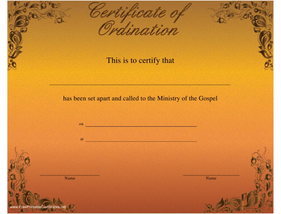 Ordination Certificate Template Download Printable Pdf | Templateroller Within Free Ordination Certificate Template