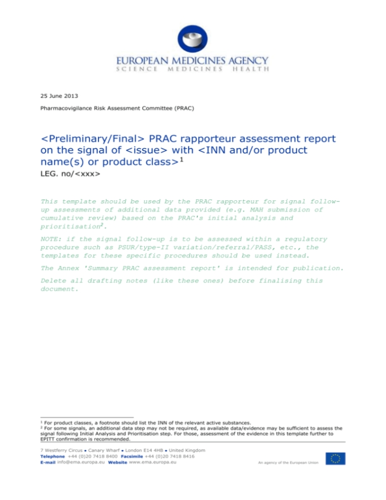 Prac Rapporteur Assessment Report On The Signal Throughout Rapporteur Report Template