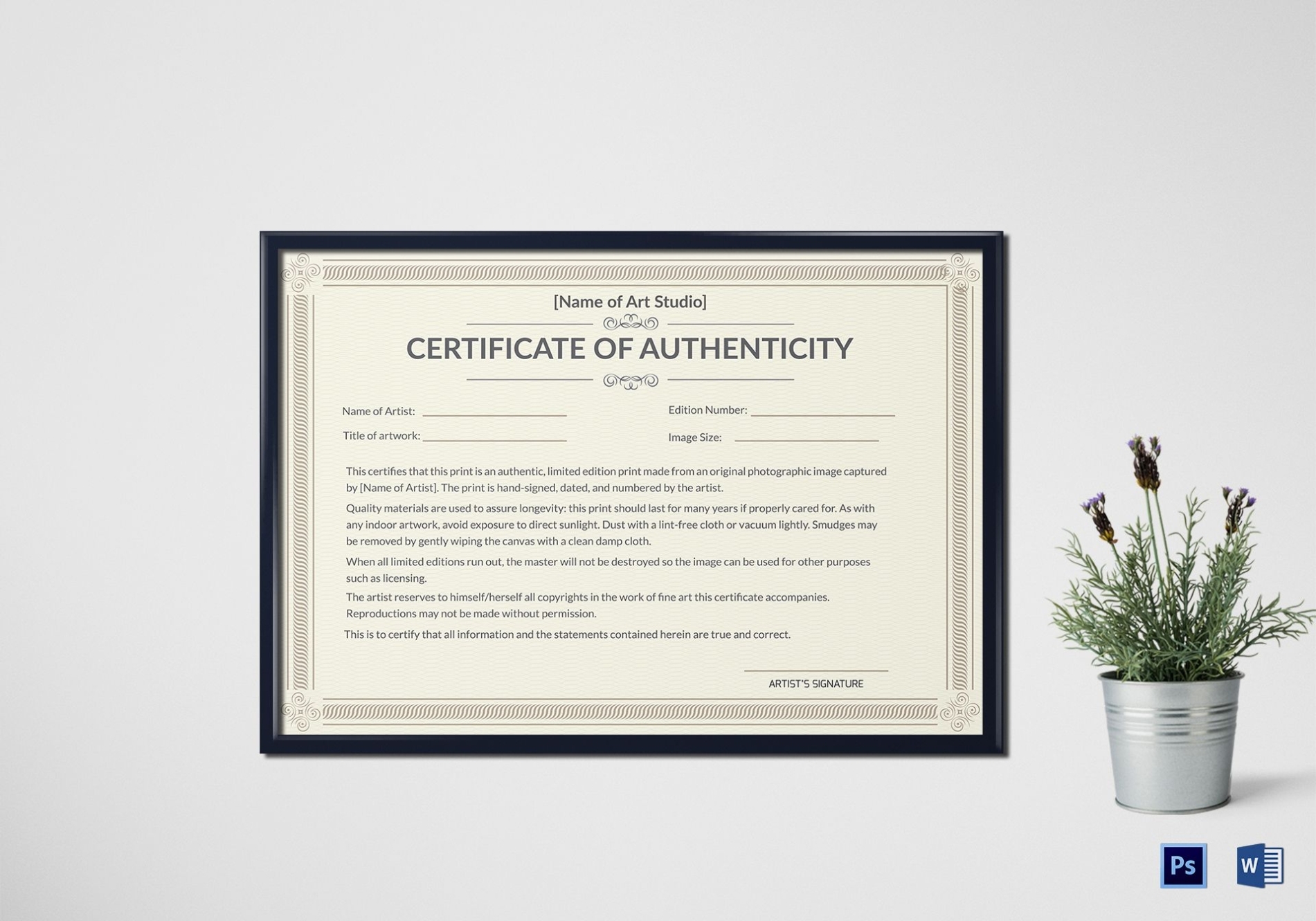 Printable Authenticity Certificate Design Template In Psd, Word With Certificate Of Authenticity Template