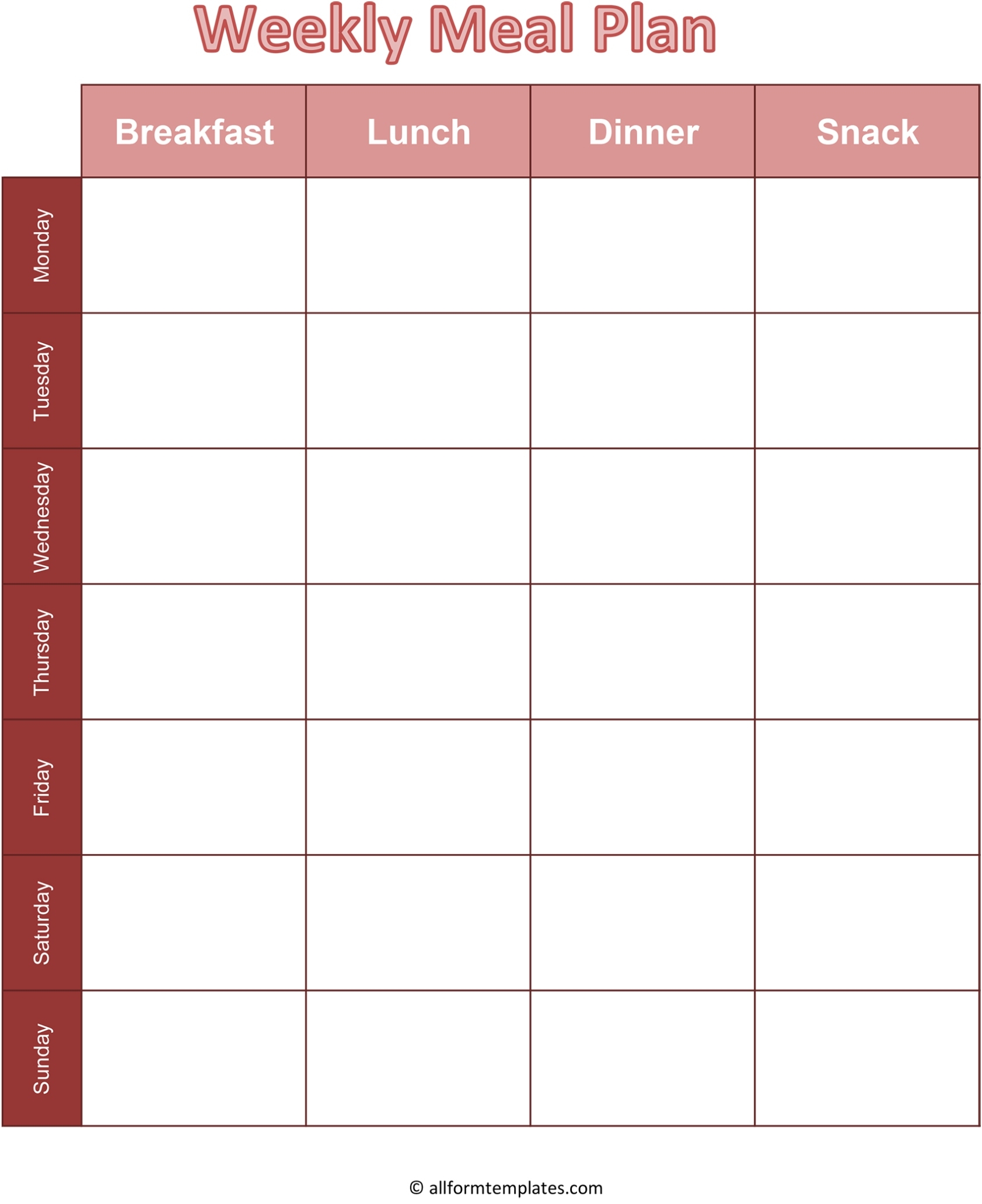 Printable Blank Monthly Meal Planner In Pdf, Word &amp; Excel in Meal Plan Template Word