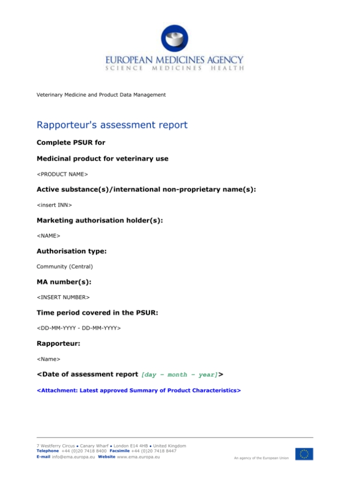 Psur Assessment Report Template For Use By The European Within Rapporteur Report Template