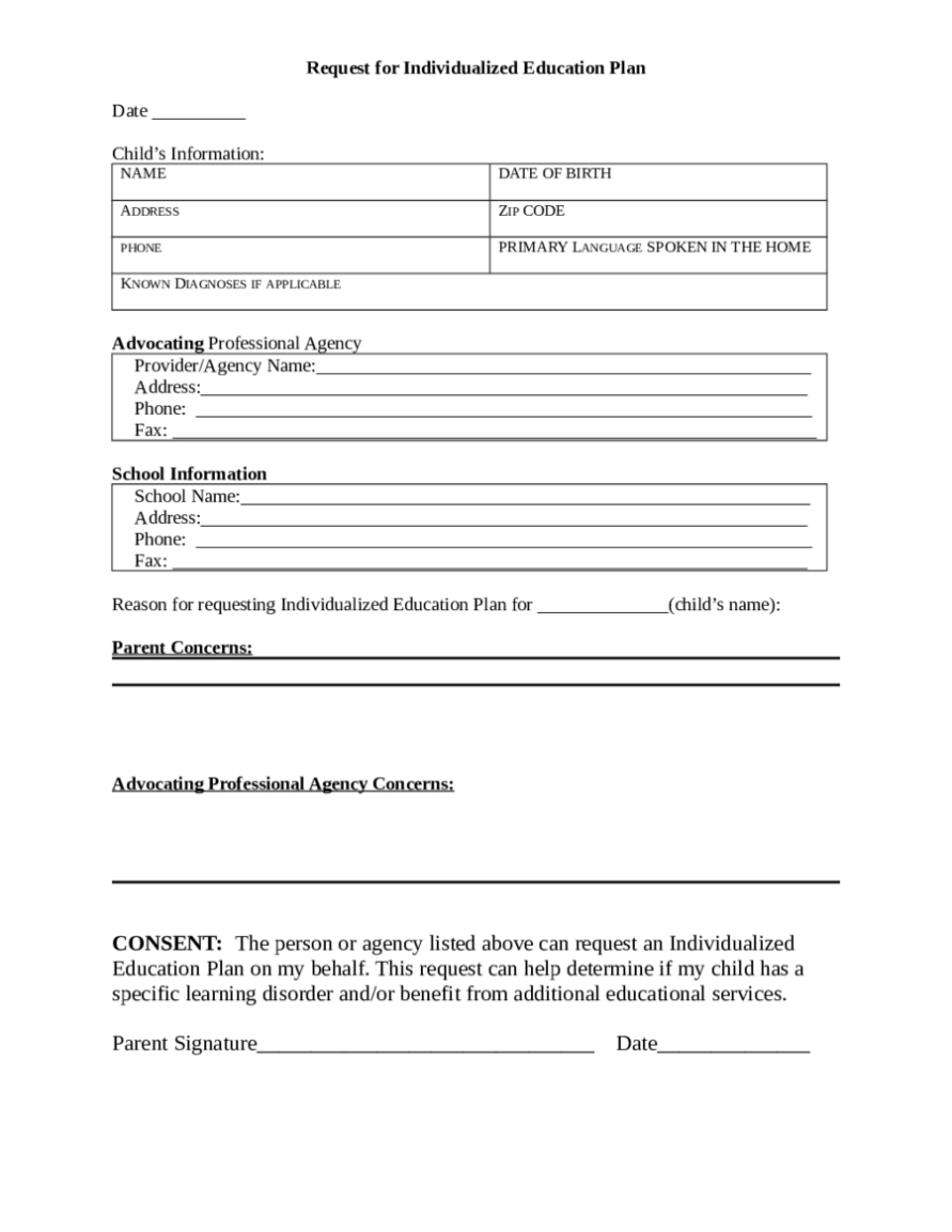 Request For Individualized Education Plan - Edit, Fill, Sign Online With Regard To Blank Iep Template