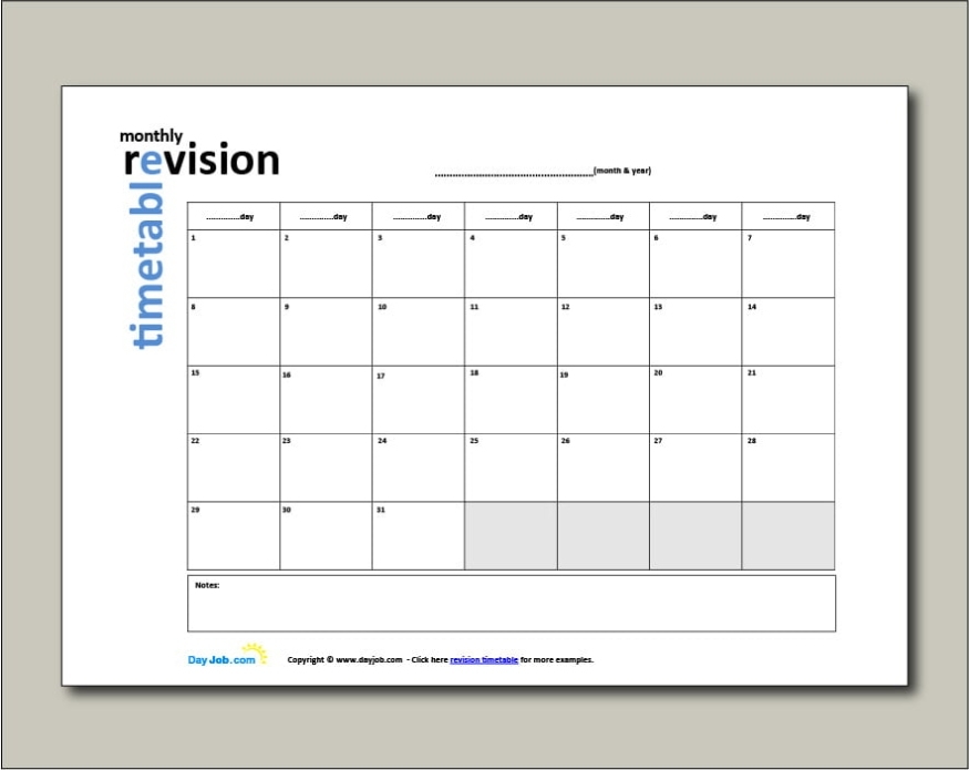 Revision Timetable, Template, Online, Free, Gcse, Blank, Printable, Exam, Studying Pertaining To Blank Revision Timetable Template